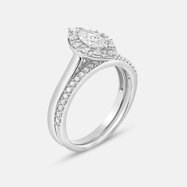 3/4 Carat Lab-Grown Diamond Marquise-Shaped Halo Bridal Ring Set — GILDED New York