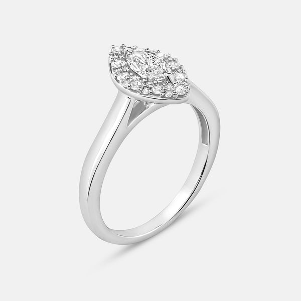 3/4 Carat Lab-Grown Diamond Marquise-Shaped Halo Bridal Ring Set — GILDED New York