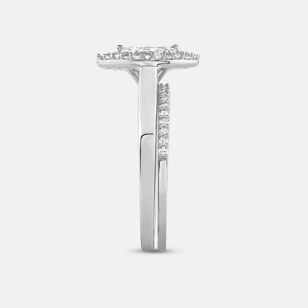 3/4 Carat Lab-Grown Diamond Marquise-Shaped Halo Bridal Ring Set — GILDED New York