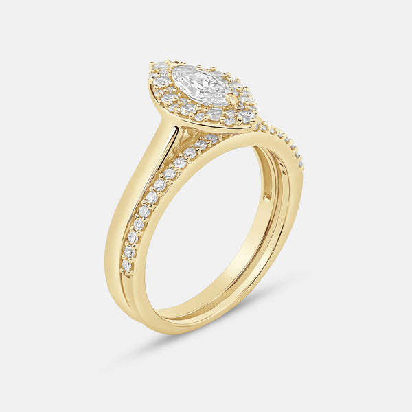 3/4 Carat Lab-Grown Diamond Marquise-Shaped Halo Bridal Ring Set — GILDED New York