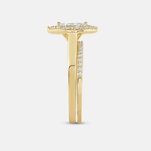 3/4 Carat Lab-Grown Diamond Marquise-Shaped Halo Bridal Ring Set — GILDED New York