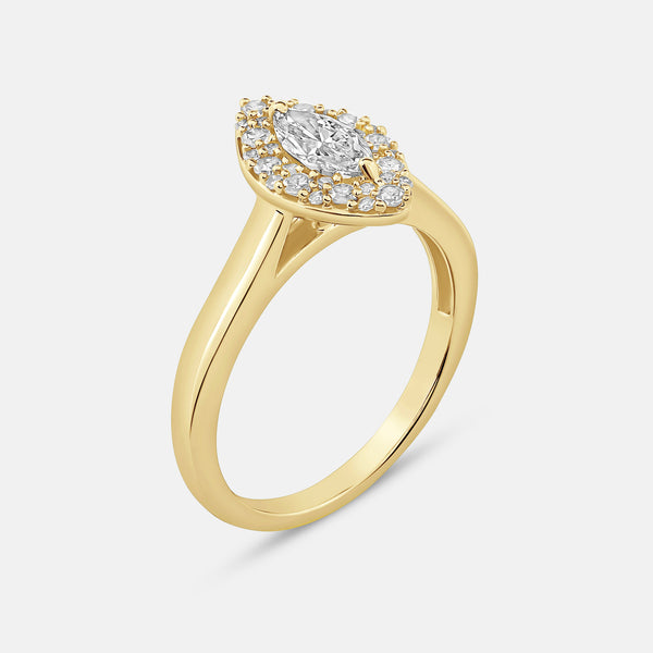 3/4 Carat Lab-Grown Diamond Marquise-Shaped Halo Bridal Ring Set — GILDED New York