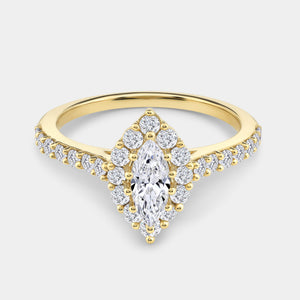 Gilded 1 Carat Lab-Grown Diamond Marquise-Shaped Halo Engagement Ring with a Classic Shank
