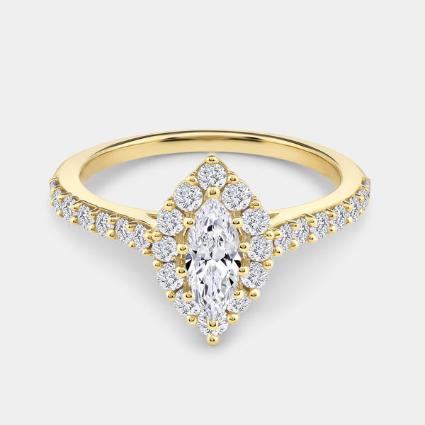 1 Carat Lab-Grown Diamond Marquise-Shaped Halo Engagement Ring with a Classic Shank — GILDED New York
