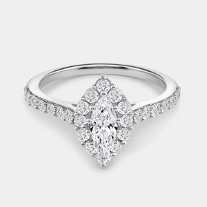 Gilded 1 Carat Lab-Grown Diamond Marquise-Shaped Halo Engagement Ring with a Classic Shank