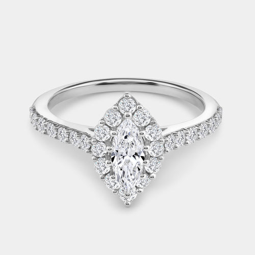 Gilded 1 Carat Lab-Grown Diamond Marquise-Shaped Halo Engagement Ring with a Classic Shank