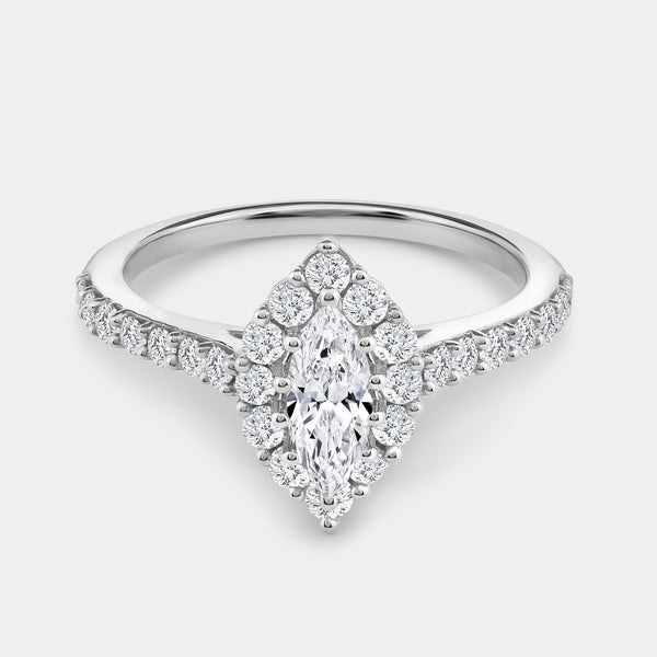 1 Carat Lab-Grown Diamond Marquise-Shaped Halo Engagement Ring with a Classic Shank — GILDED New York