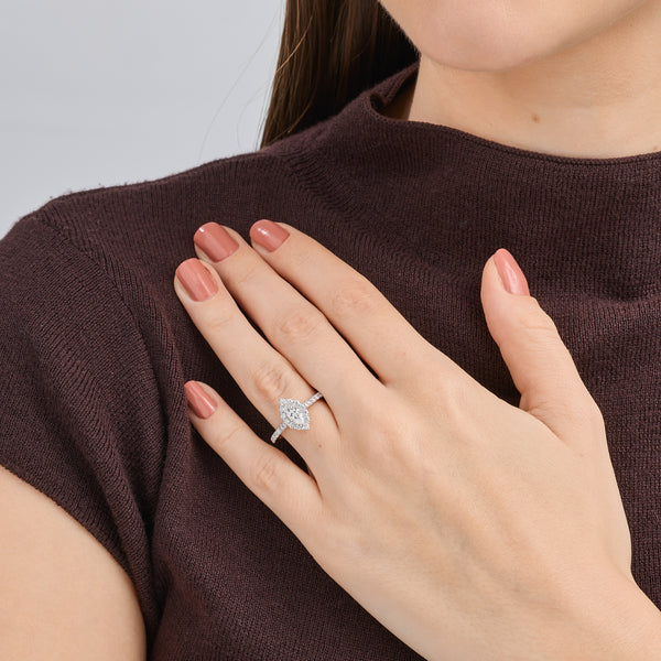 1 Carat Lab-Grown Diamond Marquise-Shaped Halo Engagement Ring with a Classic Shank — GILDED New York