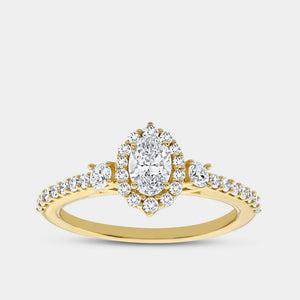 Gilded 3/4 Carat Lab-Grown Diamond Oval-Shaped Halo Engagement Ring with a Classic Shank