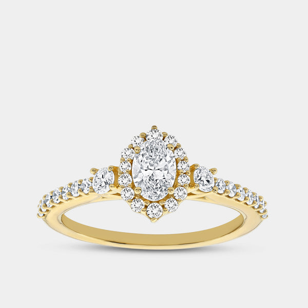 3/4 Carat Lab-Grown Diamond Oval-Shaped Halo Engagement Ring with a Classic Shank — GILDED New York