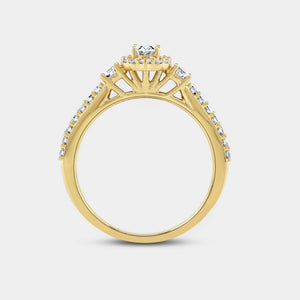 Gilded 3/4 Carat Lab-Grown Diamond Oval-Shaped Halo Engagement Ring with a Classic Shank