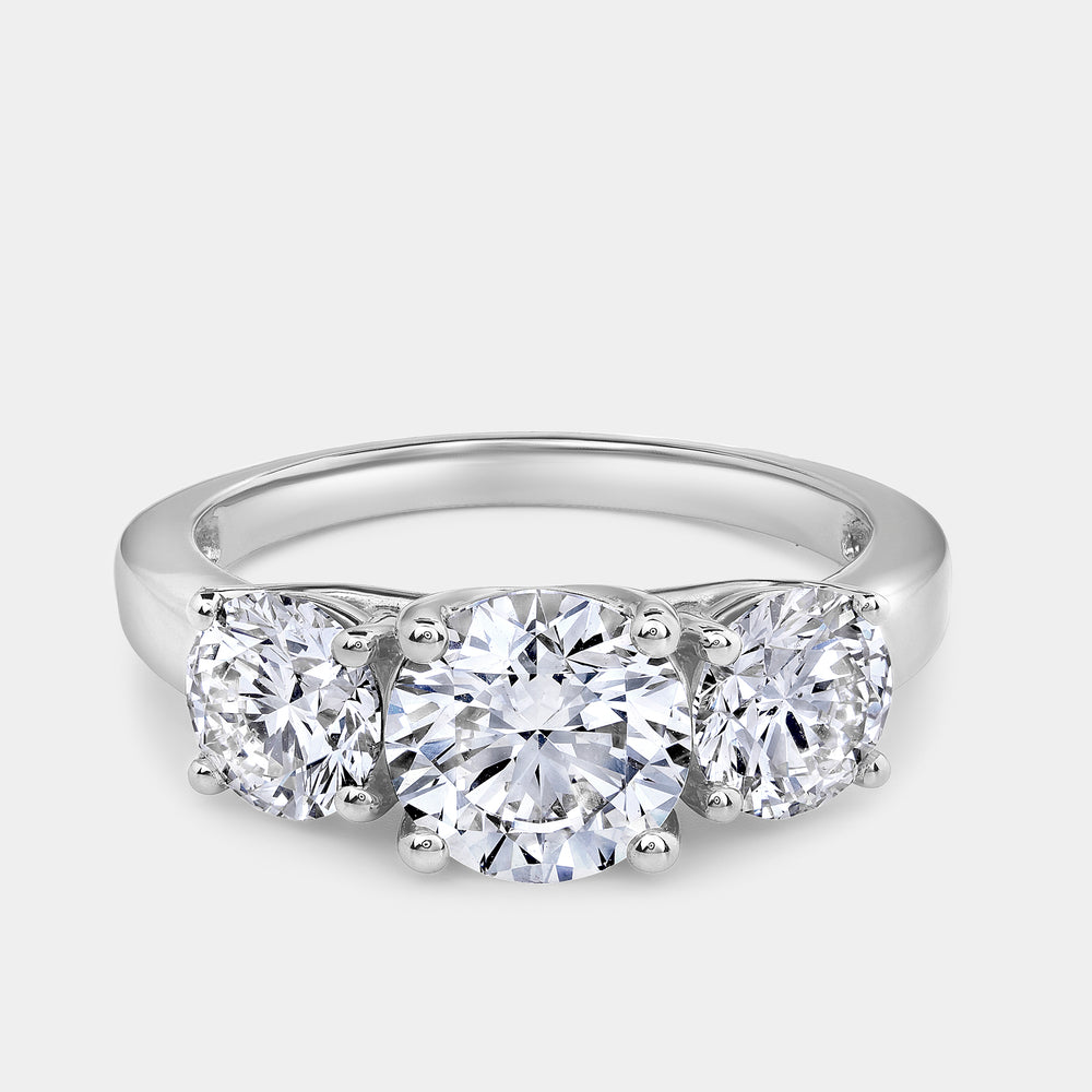 Gilded 3 Carat Lab-Grown Diamond Round-Shaped Three-Stone Ring