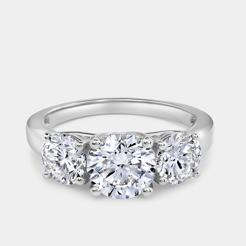 Gilded 3 Carat Lab-Grown Diamond Round-Shaped Three-Stone Ring