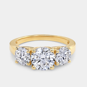 Gilded 3 Carat Lab-Grown Diamond Round-Shaped Three-Stone Ring