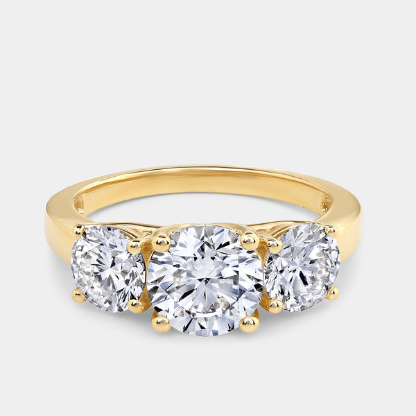 Gilded 3 Carat Lab-Grown Diamond Round-Shaped Three-Stone Ring