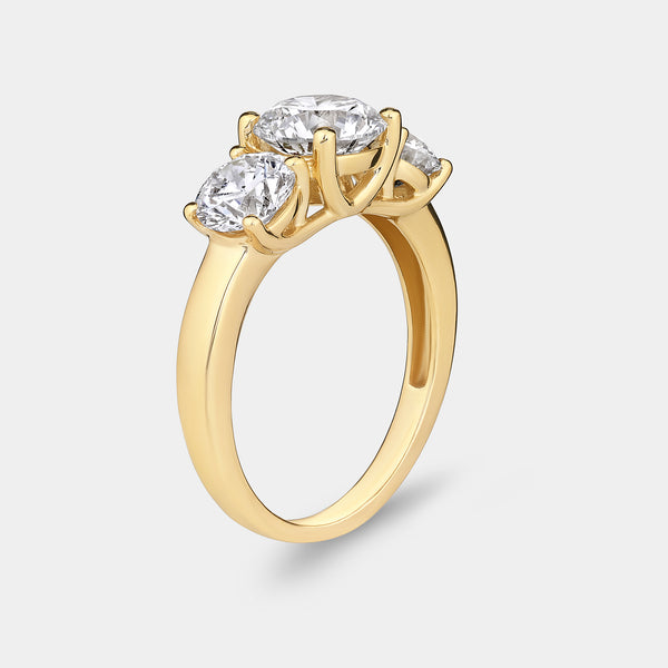 Gilded 3 Carat Lab-Grown Diamond Round-Shaped Three-Stone Ring