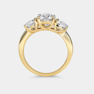 Gilded 3 Carat Lab-Grown Diamond Round-Shaped Three-Stone Ring