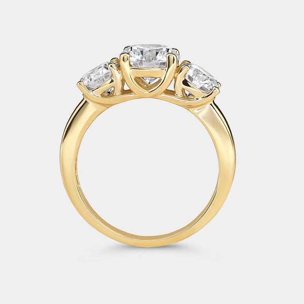 Gilded 3 Carat Lab-Grown Diamond Round-Shaped Three-Stone Ring