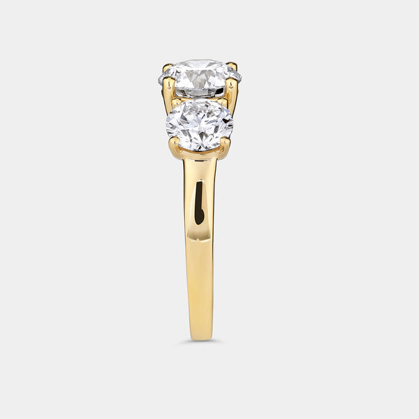Gilded 3 Carat Lab-Grown Diamond Round-Shaped Three-Stone Ring