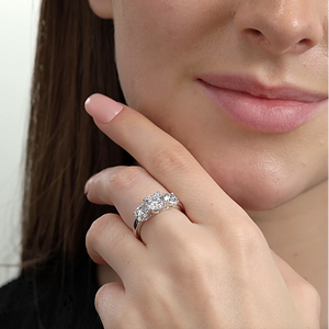 Gilded 3 Carat Lab-Grown Diamond Round-Shaped Three-Stone Ring