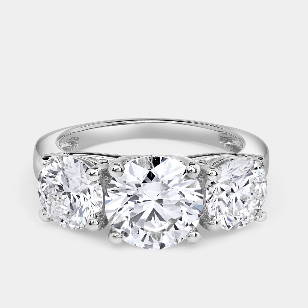 Gilded 5 Carat Lab-Grown Diamond Round-Shaped Three-Stone Ring
