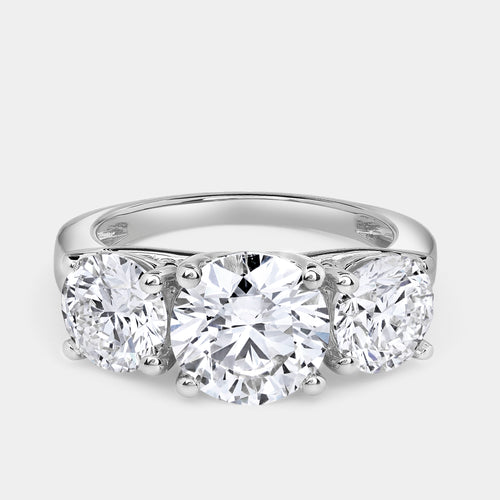 Gilded 5 Carat Lab-Grown Diamond Round-Shaped Three-Stone Ring