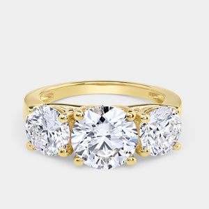 Gilded 5 Carat Lab-Grown Diamond Round-Shaped Three-Stone Ring