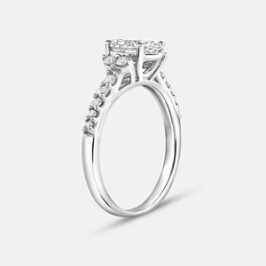 Gilded 1 and 1/4 Carat Lab-Grown Diamond Solitaire Plus Engagement Ring with Round-Shaped Accents and a Classic Shank