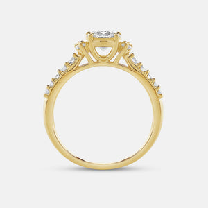 Gilded 1 and 1/4 Carat Lab-Grown Diamond Solitaire Plus Engagement Ring with Round-Shaped Accents and a Classic Shank