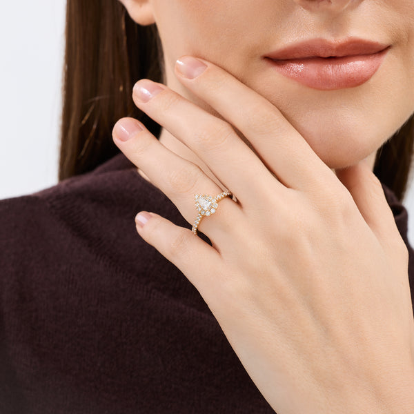 1 Carat Lab-Grown Diamond Pear-Shaped Halo Engagement Ring with a Classic Shank — GILDED New York