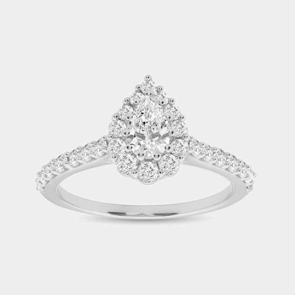 Gilded 1 Carat Lab-Grown Diamond Pear-Shaped Halo Engagement Ring with a Classic Shank