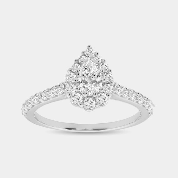 1 Carat Lab-Grown Diamond Pear-Shaped Halo Engagement Ring with a Classic Shank — GILDED New York