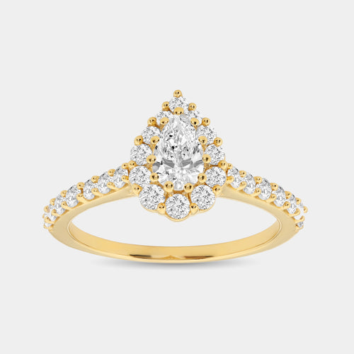 Gilded 1 Carat Lab-Grown Diamond Pear-Shaped Halo Engagement Ring with a Classic Shank