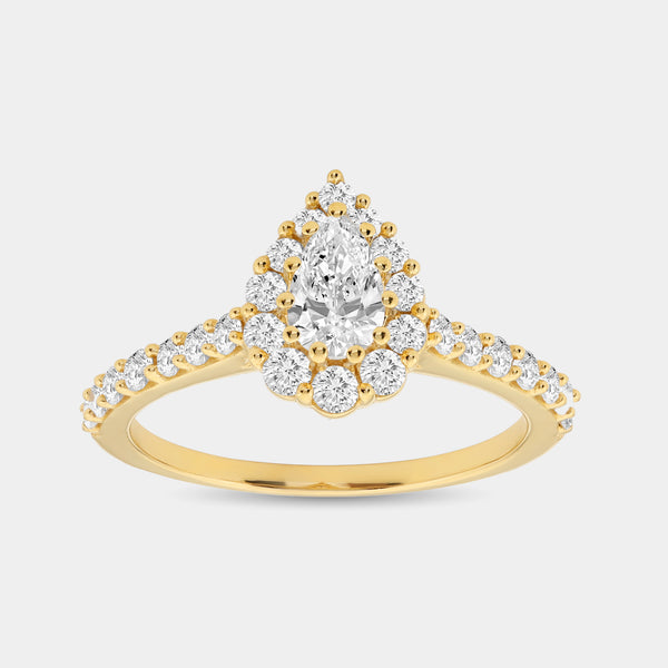 1 Carat Lab-Grown Diamond Pear-Shaped Halo Engagement Ring with a Classic Shank — GILDED New York