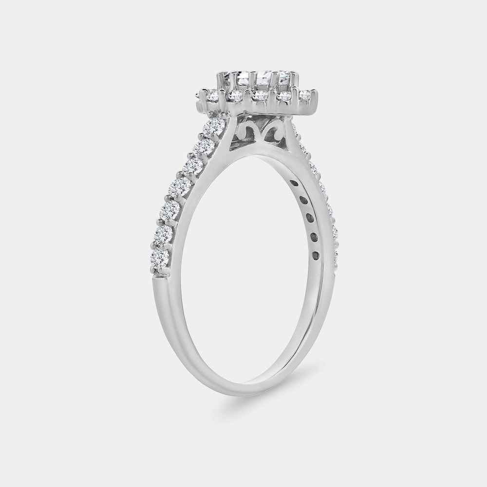 Gilded 1 Carat Lab-Grown Diamond Pear-Shaped Halo Engagement Ring with a Classic Shank