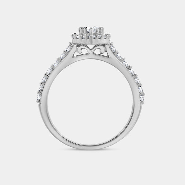 1 Carat Lab-Grown Diamond Pear-Shaped Halo Engagement Ring with a Classic Shank — GILDED New York