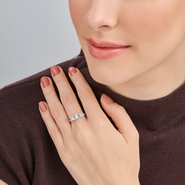 Gilded 1 Carat Lab-Grown Diamond Princess-Cut Three-Stone Ring Set in an Illusion Plate