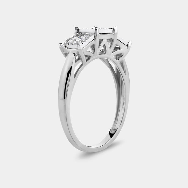 Gilded 1 Carat Lab-Grown Diamond Princess-Cut Three-Stone Ring Set in an Illusion Plate