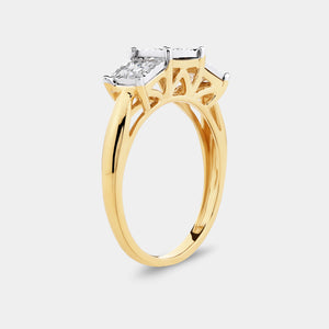 Gilded 1 Carat Lab-Grown Diamond Princess-Cut Three-Stone Ring Set in an Illusion Plate