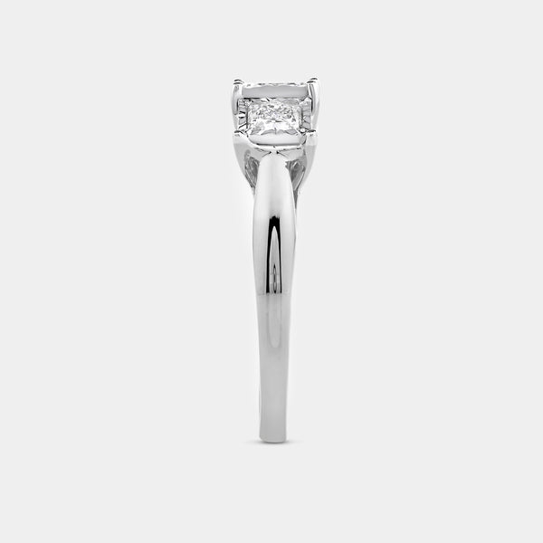 Gilded 1 Carat Lab-Grown Diamond Princess-Cut Three-Stone Ring Set in an Illusion Plate