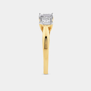 Gilded 1 Carat Lab-Grown Diamond Princess-Cut Three-Stone Ring Set in an Illusion Plate