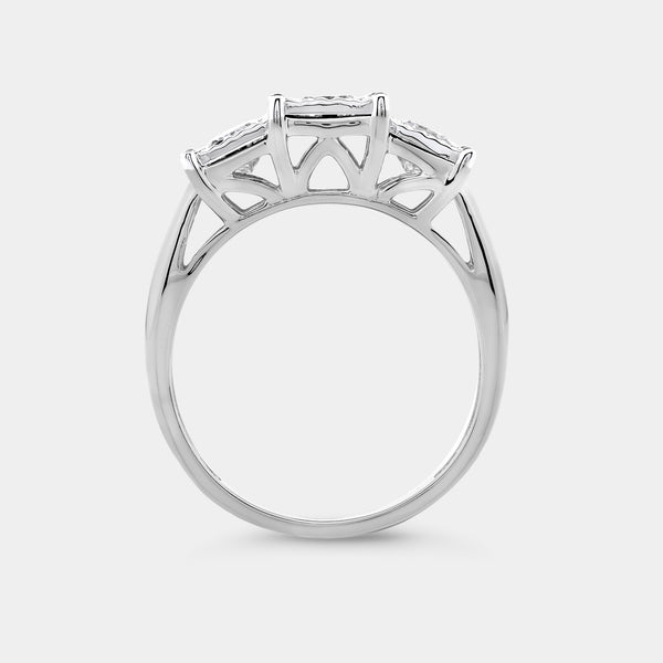 Gilded 1 Carat Lab-Grown Diamond Princess-Cut Three-Stone Ring Set in an Illusion Plate