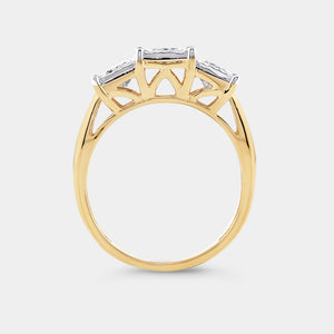 Gilded 1 Carat Lab-Grown Diamond Princess-Cut Three-Stone Ring Set in an Illusion Plate