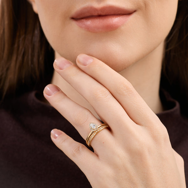 3/8 Carat Lab-Grown Diamond Pear-Shaped Halo Bridal Ring Set — GILDED New York