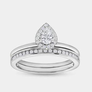 Gilded 3/8 Carat Lab-Grown Diamond Pear-Shaped Halo Bridal Ring Set