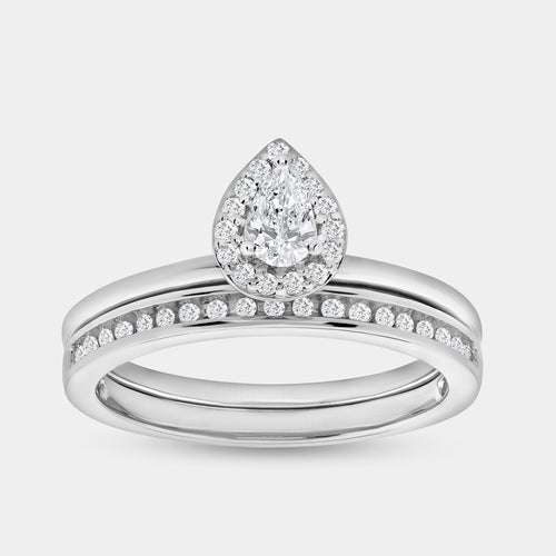 Gilded 3/8 Carat Lab-Grown Diamond Pear-Shaped Halo Bridal Ring Set