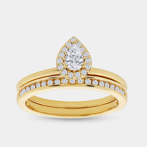 Gilded 3/8 Carat Lab-Grown Diamond Pear-Shaped Halo Bridal Ring Set