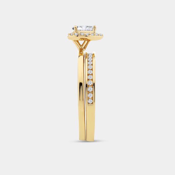 3/8 Carat Lab-Grown Diamond Pear-Shaped Halo Bridal Ring Set — GILDED New York