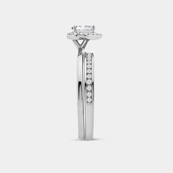 3/8 Carat Lab-Grown Diamond Pear-Shaped Halo Bridal Ring Set — GILDED New York