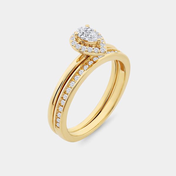 3/8 Carat Lab-Grown Diamond Pear-Shaped Halo Bridal Ring Set — GILDED New York